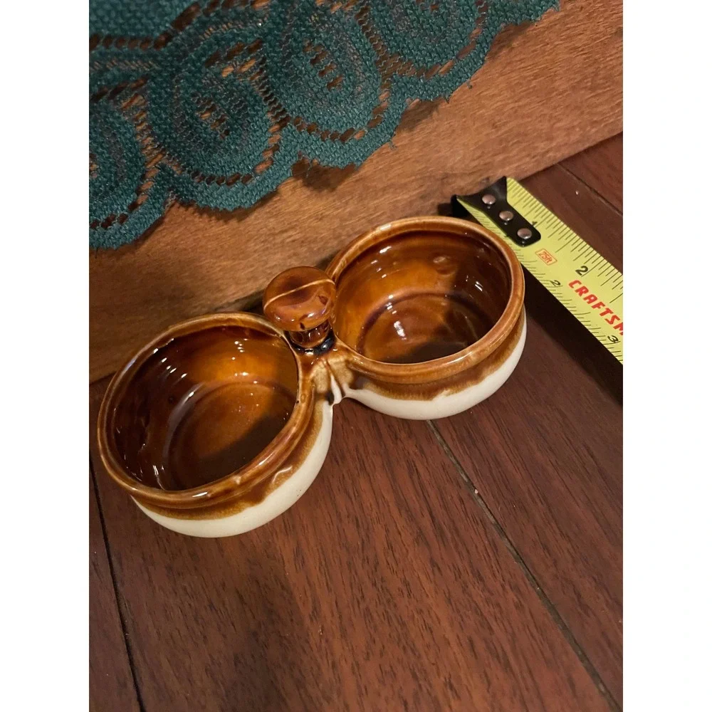Vintage Brown Drip Glaze Salt And Pepper Stoneware Pinch Pot